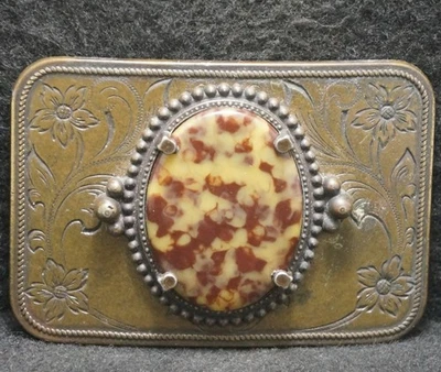 XC11149 复古 20 世纪 70 年代 * * 棕色石头和花卉 * * 自然艺术作品 UNISEX 带扣 — 第 1/2 张图片