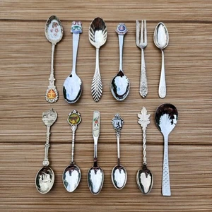 Mixed Lot of 12 SOUVENIR COLLECTOR SPOONS Some Sheffield Canada Berlin Cambridge - Picture 1 of 24