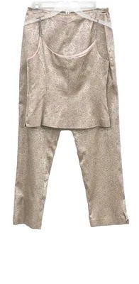 Pantalones Maggy London Top Traje 4 Beige Rosa Verde Boda Cuentas Noche Brocado S Foto 1 de 4