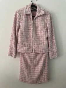 Ashley Fogel Pink Boucle Skirt Suit Size 10 - Picture 1 of 12