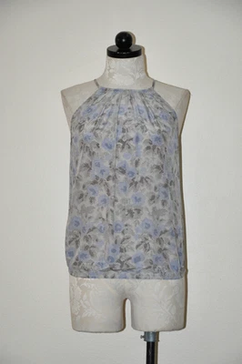 Camiseta sin mangas corta Joie azul gris estilizada floral seda cuello halter camisola para mujer XS Foto 1 de 4