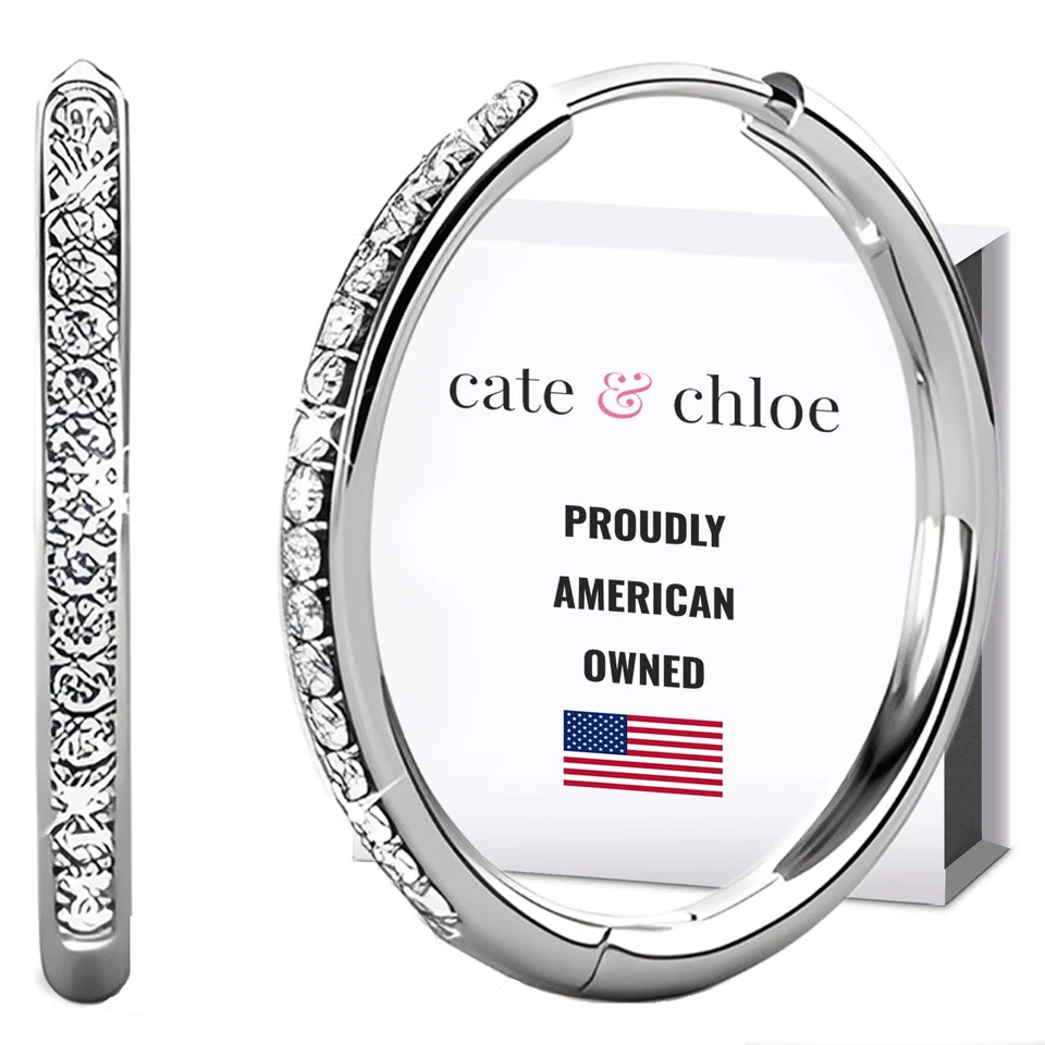 Cate Chloe BIANCA 18k White Gold Hoop Earrings With Swarovski Crystals Crysta