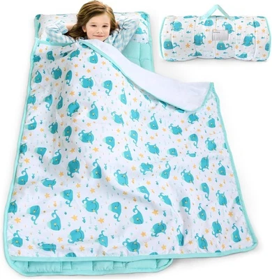 Toddler Nap Mat with Soft Pillow and Fleece Minky Blanket Portable for Preschool - Image 1 of 4