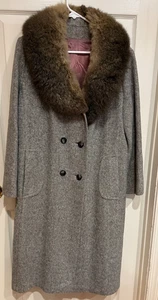 Houndstooth Wool-Blend Tweed COAT Sz 16 GRAY Mod Retro Academia Office Fall - Picture 1 of 4