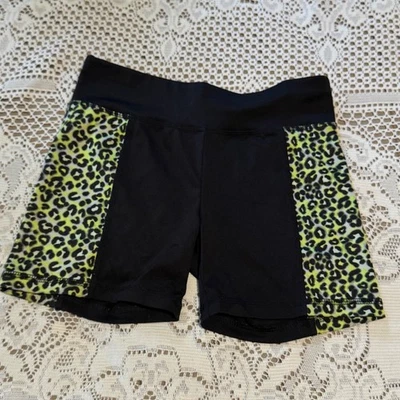 Pantalones Cortos Justice Niñas Talla 12 Negro Neón Amarillo Estampado Leopardo Bicicleta Atlética Cortos Foto 1 de 4