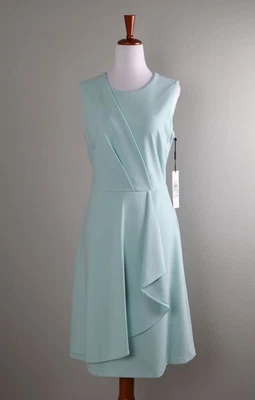 CALVIN KLEIN NWT $134 Crepe Stretch Pleated Faux Wrap Sleeveless Dress Size 8 - Image 1 of 4