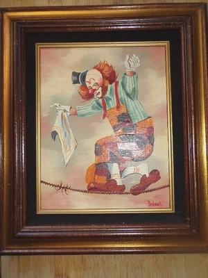 Pintura al óleo payaso TIGHTROPE WALKING firmada por Palencia 14,5" x 12,5" Foto 1 de 4