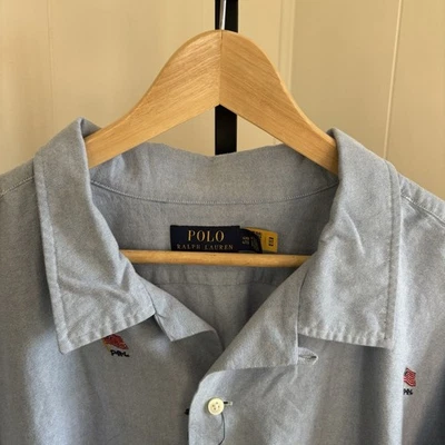 Polo Ralph Lauren Para hombres 4XB Azul Bandera de EE. UU. Bordada S/S Camisa de Campamento Oxford Nueva con Etiquetas Foto 1 de 4