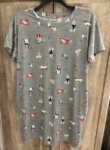 JOYSPUN Damen L XL grau meliert Winter Hund Katze Print Schlafshirt TASCHEN!! - Bild 1 von 10