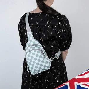 Checkered Sling Bag for Women Crossbody Chest Bag Fanny Packs Purse (Light Gray) - Picture 1 of 11