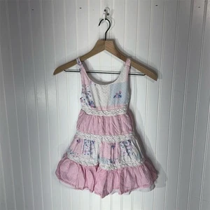 Tommy Bahama Girls Patchwork Floral Overall Sundress 4 Boho Cottagecore Pink - Picture 1 of 8