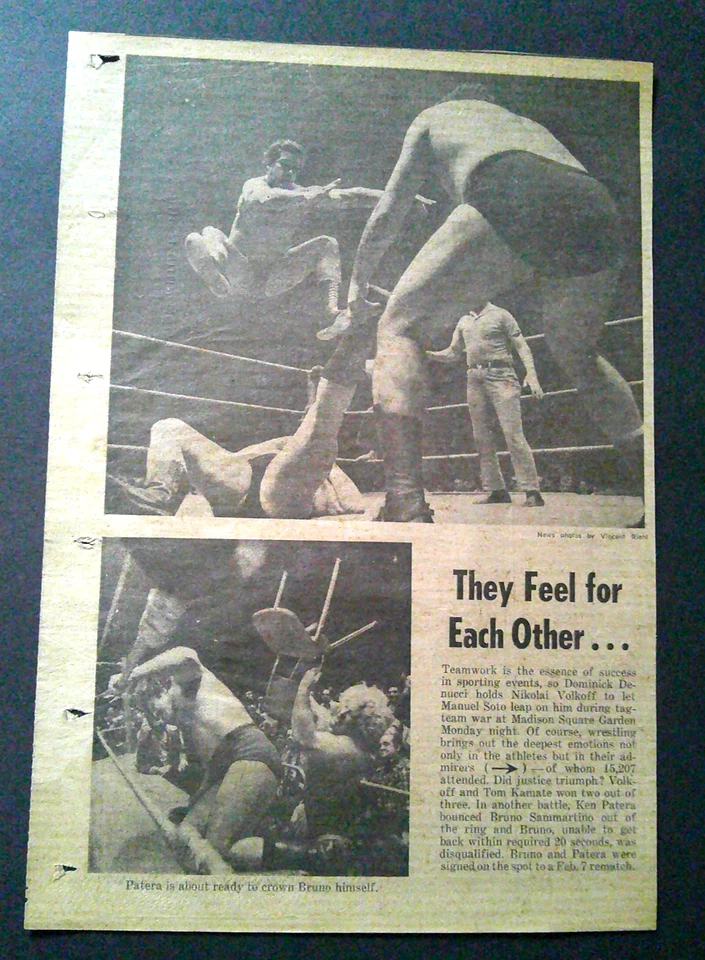 Clipe de Jornal WWWF 1976 - Bruno Sammartino, Ken Patera, Dom Denucci Manual Soto - Imagem 1 de 1
