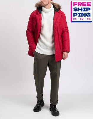 PVP €560 ROBERTO CAVALLI Chaqueta Parka Talla L Acolchada Piel de Mapache Con Capucha Logo Foto 1 de 4