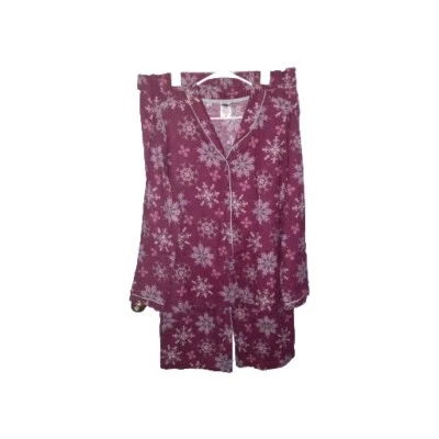 Jockey Womens Gray Snowflake Burgundy Flannel Pajama Set XL Green Trim Trad Wife — 第 1/4 张图片