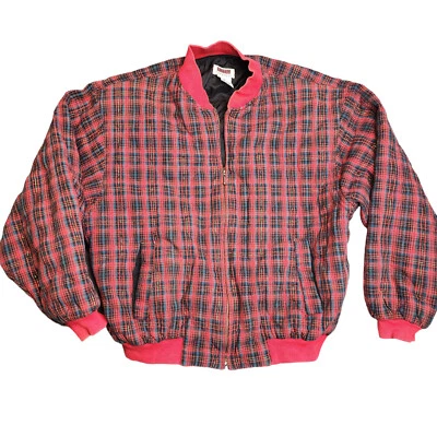Vintage Line Up For Sports Bomber Jacket  Womens Size Medium Red Plaid Zipper - Image 1 of 4