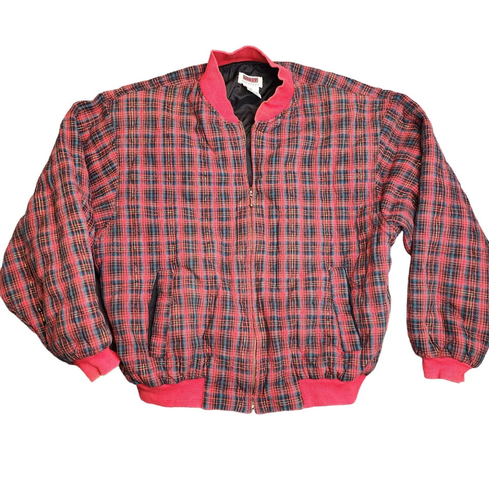 Vintage Line Up For Sports Bomber Jacket  Womens Size Medium Red Plaid Zipper - Image 1 of 4