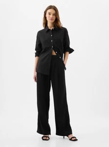 GAP Easy Wide-Leg Linen-Blend BOHO Trouser Pants Size 6 Black #875360 MSRP $80 - Picture 1 of 11