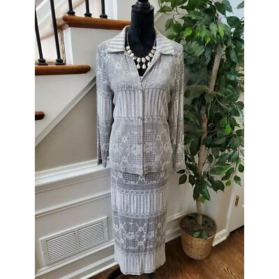 Chaqueta y maxi vestido vintage Veve para mujer gris 100 % acetato traje de 2 piezas talla 8 Foto 1 de 4