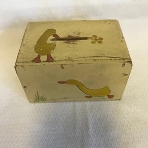 Vintage Wooden Painted Childs Money Box  Hand Painted Ducks / Flowers - Picture 1 of 4