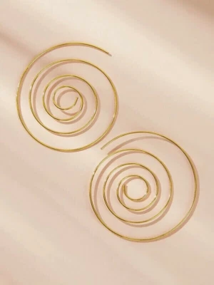 NEW Gold Spiral Hoop Fashion Boho Threader Pull Through Earrings  - Image 1 of 4