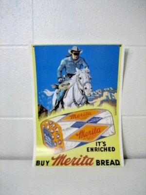 MERITA BREAD with the LONE RANGER cardboard paper advertising sign 10" x 14"  - Image 1 of 2
