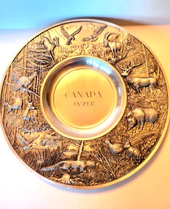 Pewter BMF Zinn 97% Wildlife Wall Plate 9 1/4" Jasper Park Canada German made - Picture 1 of 8