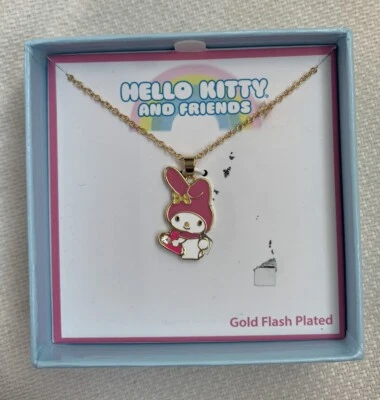 Colar folheado a ouro 14K coração de cristal My Melody Hello Kitty 16” novo na caixa - Imagem 1 de 4