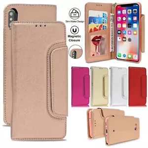 Magnet Leather Flip Wallet Stand Book Case For Apple iPhone X / XS Phone Cover - Picture 1 of 10