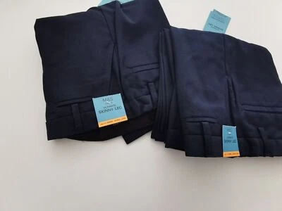 MARKS & SPENCER M&S 2er-Pack Jungen Schulhosen marineblau, schmales Bein, regulär/lang/xlong, 8-9,9-10,10-11