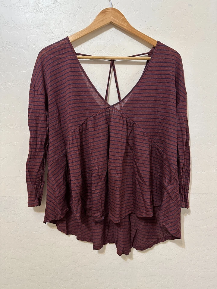 Top Babydoll Mujer Lucky Brand Manga Larga Talla L L L Lino Boho Hippie Campesino Foto 1 de 4