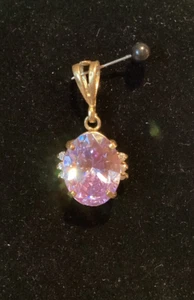 10K Solid Yellow Gold 5 ct Lab-Created Pink Sapphire and Diamond Pendant READ - Picture 1 of 16