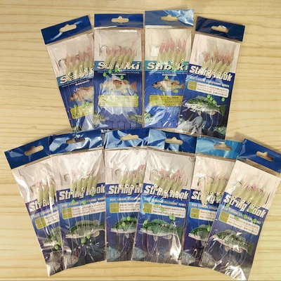 10PK Sabiki Cebo Plataformas Señuelo de Pesca de Agua Salada Piel de Peces Carbono Gancho Plataforma 1#2#3# Foto 1 de 4