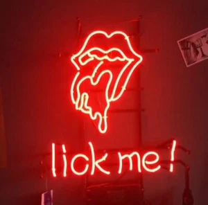 Lick Me Neon Sign Light Home Room Wall Hanging Real Glass Tube Artwork 24"x20" - Picture 1 of 5
