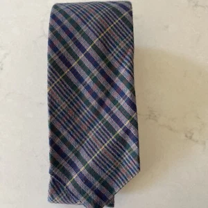 Men's Vintage Yves Saint Laurent YSL Gray & Blue Plaid Flannel Wool Blend Tie - Picture 1 of 4