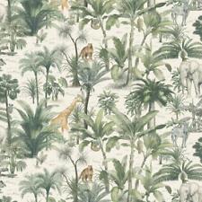 Safari Wallpaper Muriva White Green Animal Jungle Trees Modern Natural
