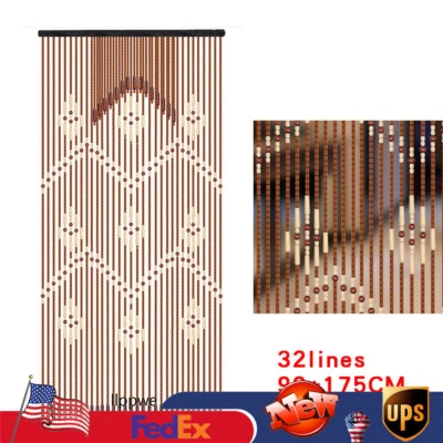 Cortina de cuentas de bambú para puerta, cortinas de puerta de cadena con cuentas, cortina de madera Foto 1 de 4