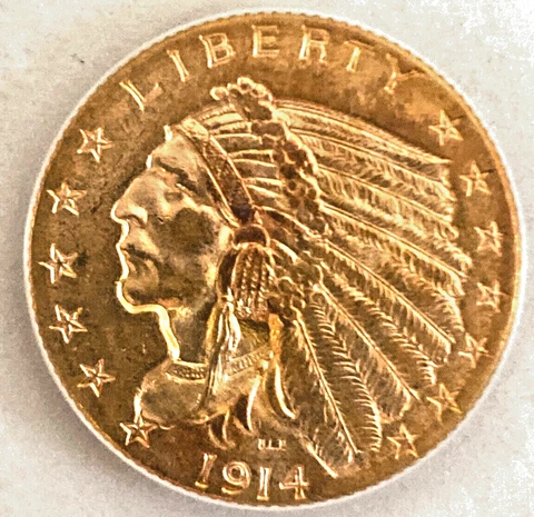 1914 D $ 2.5 Gold Indian non PCGS or NCG.   PCGS has the list  at  $3750  MS++++ Cover
