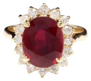 Certified 3.50CT Impressive Natural Red Ruby & Diamond 14K Yellow Gold Her Ring - Picture 1 of 14
