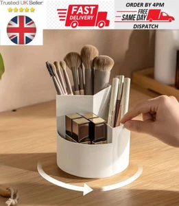 Rotating Makeup Brush Holder 3 Compartments, Cosmetic Organizer desktop Storage - Picture 1 of 6