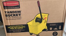 New ListingLarge Tandem Mop Bucket 31qt Commercial Janitor Rolling Heavy Duty Plastic Pail