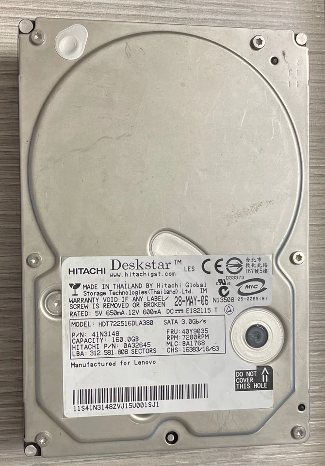 Hard Disk Hitachi 160GB SATA 3.5" HDT722516DLA380 usato, in ottime condizioni - Immagine 1 di 2