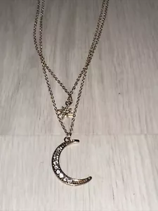 Moon And STAR Galaxy Theme Rhinestones And Gold Tone Girl layered Necklace - Picture 1 of 8