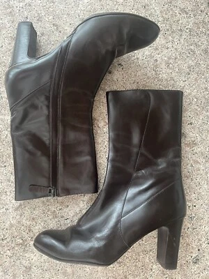 COLE HAAN Botas Botín Cuero Marrón Cremallera Lateral 3.5” Tacón Bloque Media Pantorrilla Talla 8 M Foto 1 de 4