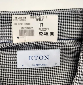 New ETON Contemporary Button Sport Shirt Men's XL 17 43 Houndstooth Check Gray - Picture 1 of 6