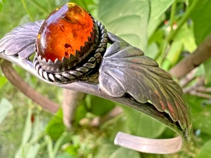 Vintage ORANGE BERNSTEIN + STERLING NAVAJO Manschette Armband signiert 7" Southwestern - Bild 1 von 8
