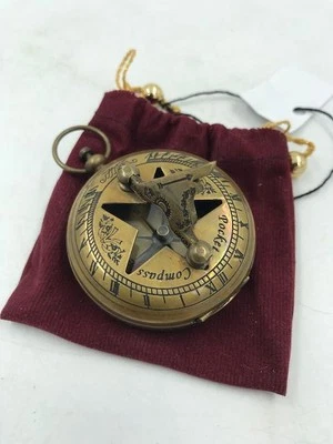 Nautical Antique Brass Sundial Compass Vintage, Solid Brass Aged Patina Finish - Image 1 of 4