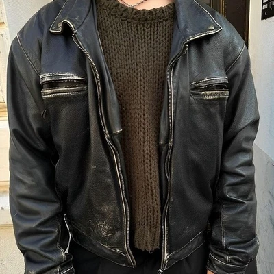 Men's Handmade Distressed Lambskin Leather Jacket Vintage Biker Motorcycle Coat - Image 1 of 4