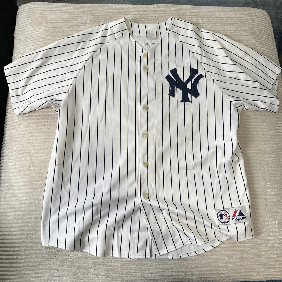 Majestic New York Yankees White Pin Stripe Jersey Johnny Damon 18 Men’s XL - Image 1 of 4