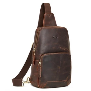 Sling Bag for Men Women RFID Blocking Genuine Leather Crossbody Shoulder Bag ... - Picture 1 of 9