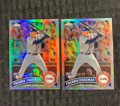 FREDDIE FREEMAN 2011 TOPPS CHROME #173 RC BASE & REFRACTOR BRAVES LOT OF 2 NRMT - Image 1 of 3